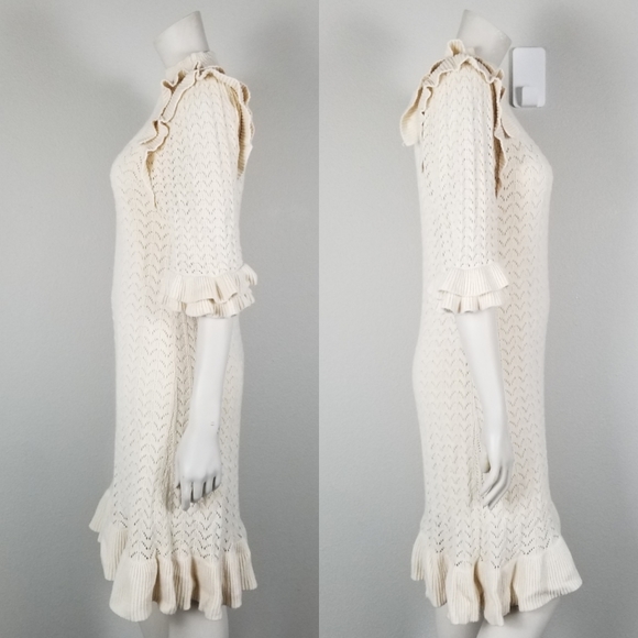 Happy X Nature Knit Ruffle Knee-length Dress in Cream Size Medium - Picture 3 of 9
